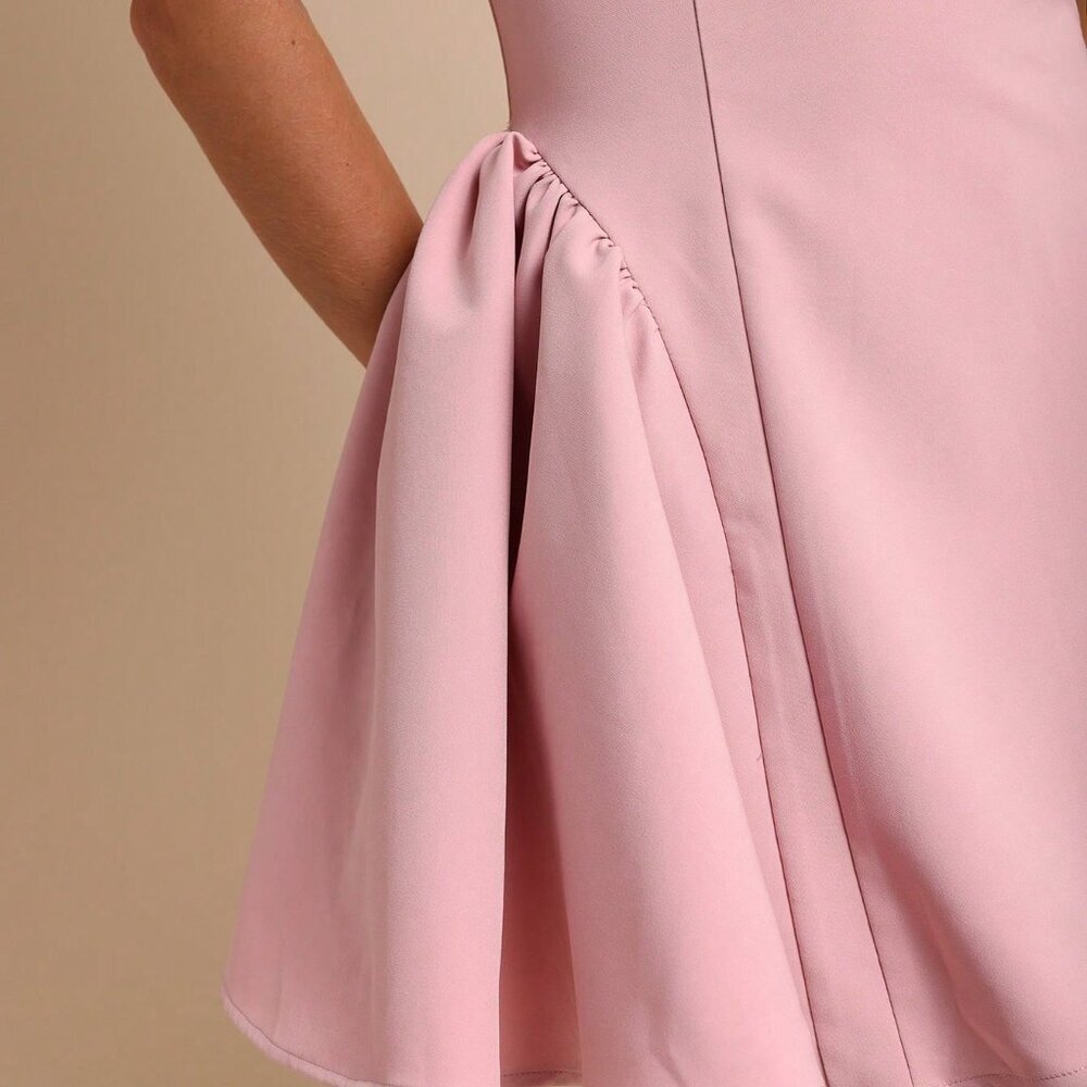 Pink Elegant Women's Minimalist Sleeveless Mini Dress - Picture 7 of 7